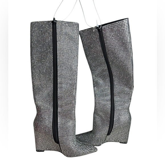 Gianni Bini Party Swifty GaborTwo Rhinestone Pointed Toe Tall Wedge Boots 6.5 - Picture 7 of 12